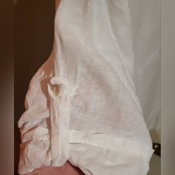 Vasna Italy Linen White Roll Sleeve Unlined Dress With Pockets Size Petite Large - Picture 5 of 8
